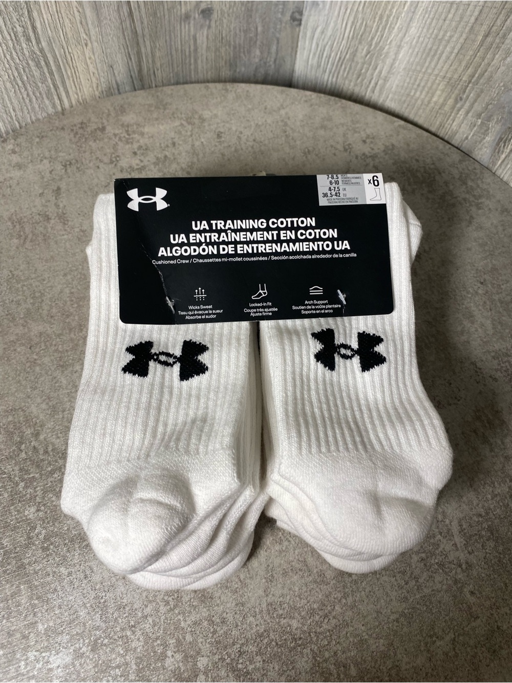 Under Armour White Crew Athletic Socks with Black UA Logo (6 Pack)